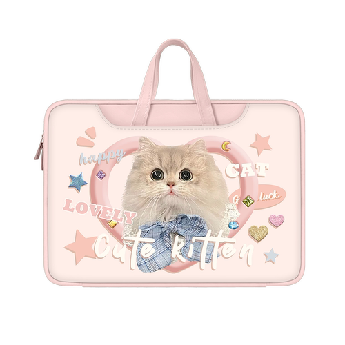 V-SION可爱猫咪笔记本电脑包手提适用苹果macbook15点6寸小新air13.3华为matebook联想女14内胆包pro保护套