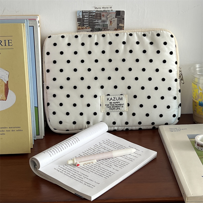 韩国新款ins小众波点芭蕾风海洋风蝴蝶结ipad平板电脑包笔记本收纳包包蓝色