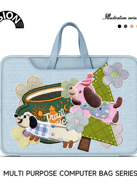 蓝色布偶小狗笔记本重磅电脑包适用于苹果macbook15点6寸手提包小新air13华为matebook联想女14内胆包17