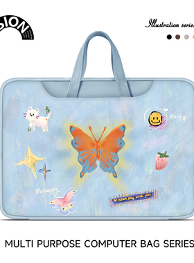 唯鑫V-SION蓝色蝴蝶笔记本重磅电脑包适用于苹果macbook15点6寸手提包小新华为matebook联想女14内胆包