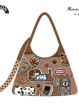 V-SION原创小狗可爱童趣休闲潮流时尚单肩包小众百搭新月手提