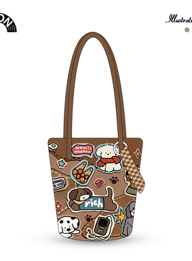 唯鑫V-SION狗狗市集新款原创水桶包斜挎单肩包通勤帆布夏天出门女