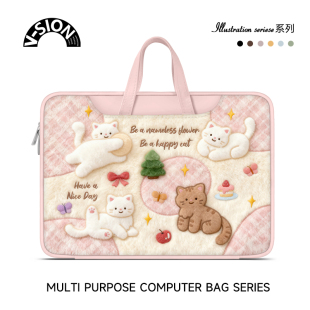 唯鑫V SION粉色小猫笔记本电脑包女适用于苹果macbook电脑包14寸air13华为matebook联想电脑包16寸电脑内胆包