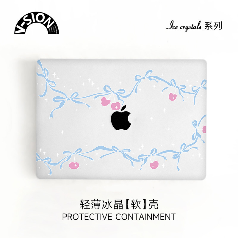 V-SION粉樱桃印花软壳适用于苹果macbookpro保护壳2023新款14寸macbook套air13外壳笔记本mac电脑轻薄保护套