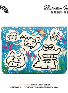 V-SION怪兽涂鸦笔记本电脑包适用于华为matebook14寸保护套联想小新pro16苹果macbook15.6翻盖平板内胆包13寸