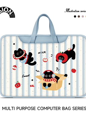 V-SION装扮黑色小猫笔记本重磅电脑包适用于苹果macbook15点6寸手提包小新air13华为matebook联想女14内胆包