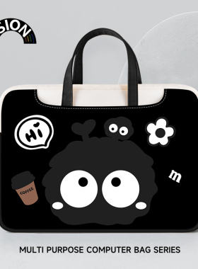 VISION可爱黑煤球笔记本电脑包手提适用苹果macbook15点6寸小新air13.3华为matebook联想女14内胆包pro保护套