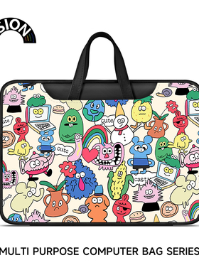 V-SION原创插画涂鸦贴画笔记本重磅电脑包手提适用苹果macbook15点6寸小新air13华为matebook联想女14内胆包