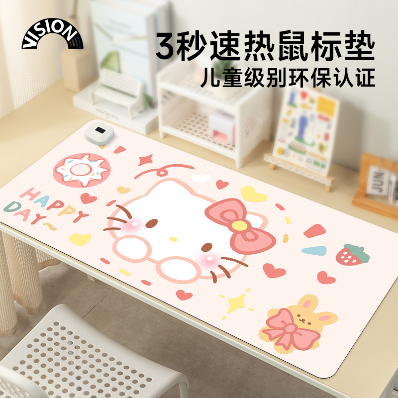 小猫加热鼠标垫超大发热暖桌垫办公室垫子桌面电脑键盘电热板暖手