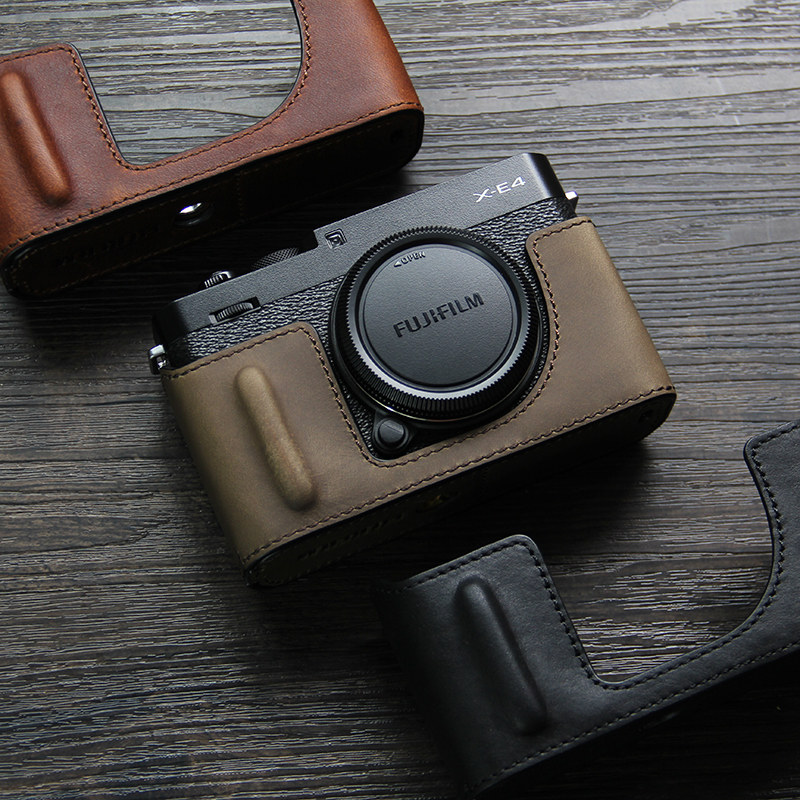 适用富士x-e4 相机套 保护皮套底座半套 xe4微单相机包头层牛皮