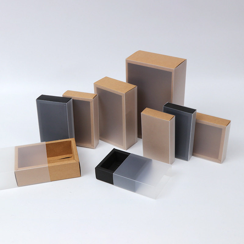 kraft paper gift box pvc transparent window black packaging