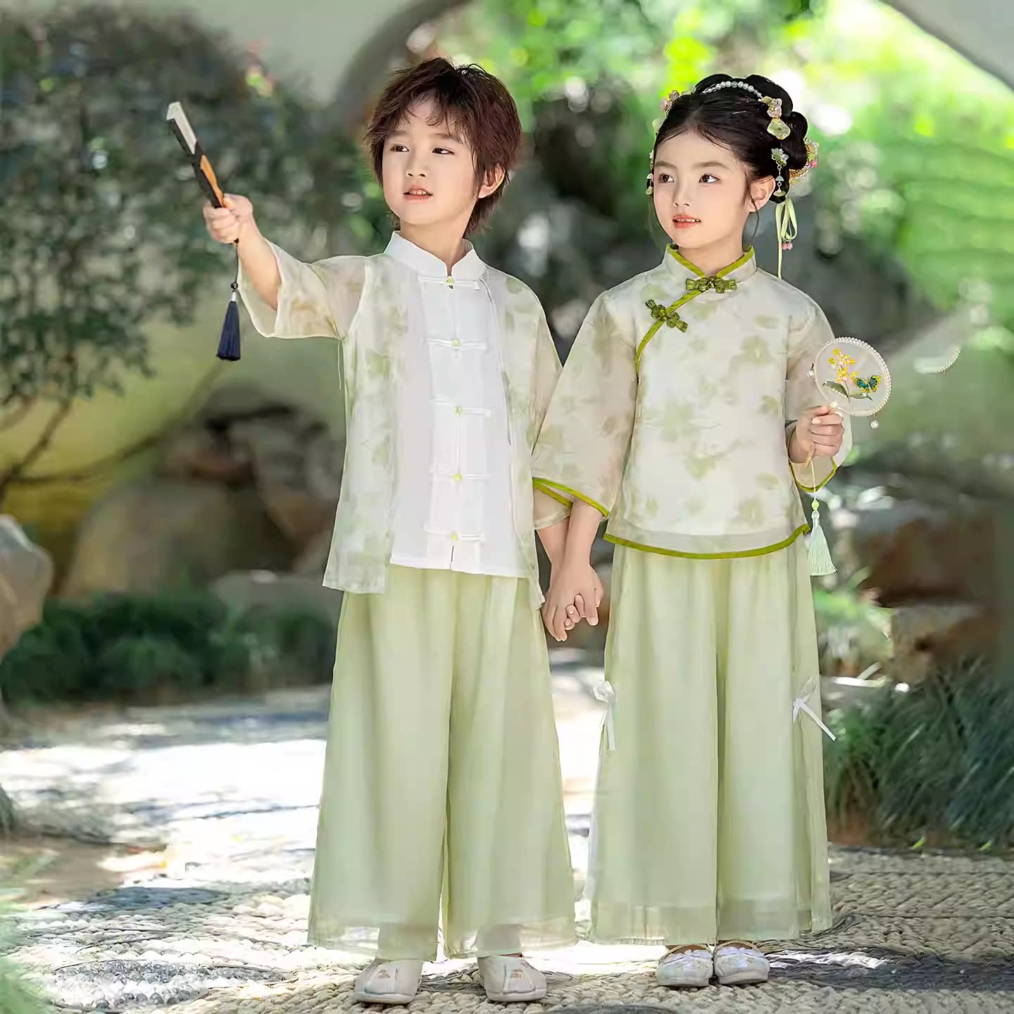幼儿立春上春山舞蹈服国学合唱服儿童小书童城外小月亮汉服演出服