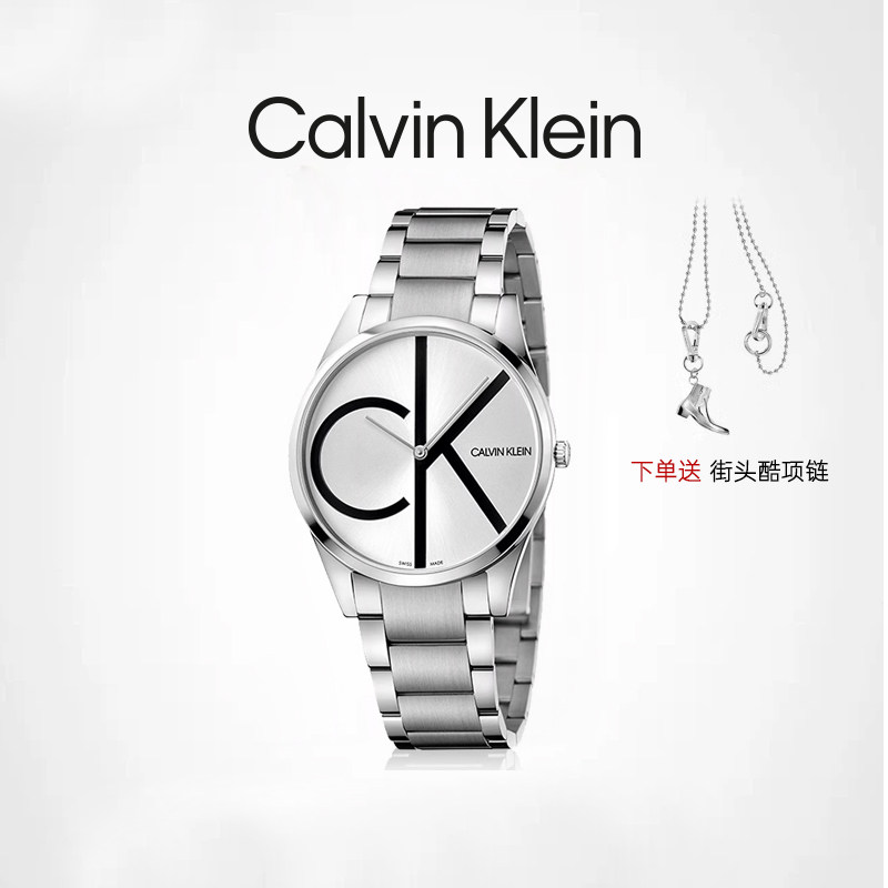 CalvinKlein ck手表女瑞士原装防水钢带石英黑白武士情侣腕表男士
