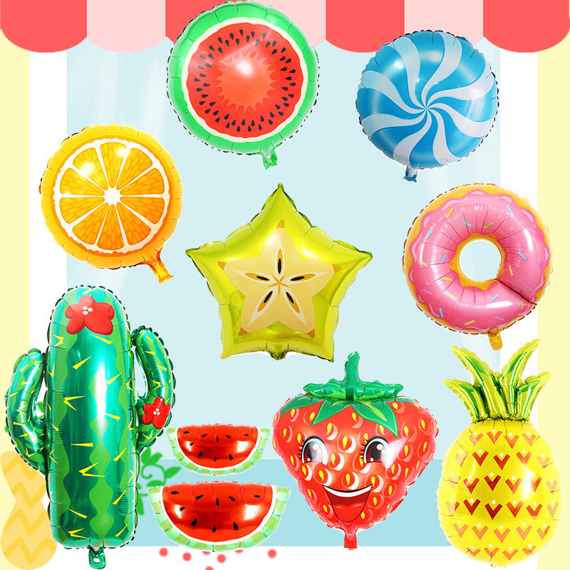 Fruit shape aluminum film cartoon balloon strawberry watermelon Children baby birthday party decoration decoration push balloon