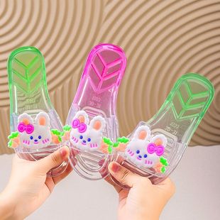 亲子儿童居家室内软底小公主外穿透明沙滩鞋 少女心水晶凉拖鞋 夏季