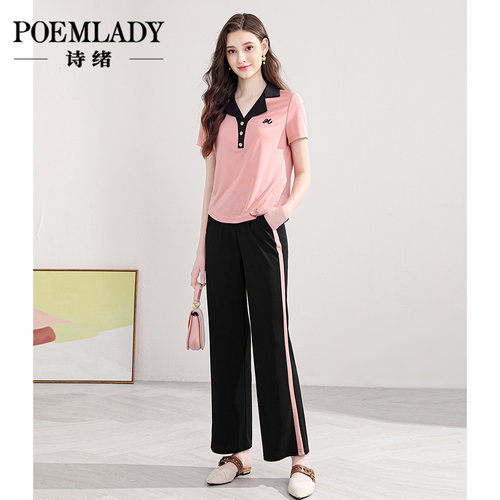 显瘦polo领短袖裤子运动套装女