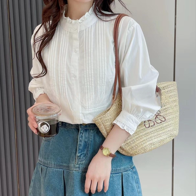 木耳边白色衬衫女士2025春季新款高级感轻奢减龄洋气chic韩系上衣