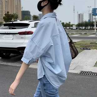 新款 短袖 女2024夏季 设计感后背衬衣宽松休闲别致上衣 白色衬衫 韩版