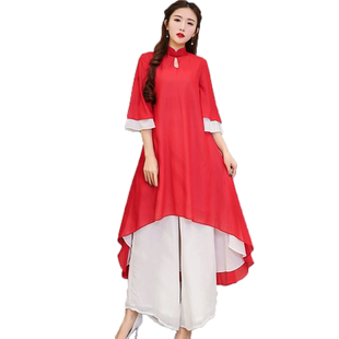 中国风改良越南服装女奥黛旗袍连衣裙阔腿裤年轻款民族风两件套装