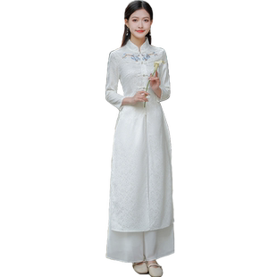 禅服女春秋款中国风禅意文艺改良旗袍连衣裙棉麻提花仙气茶服套装