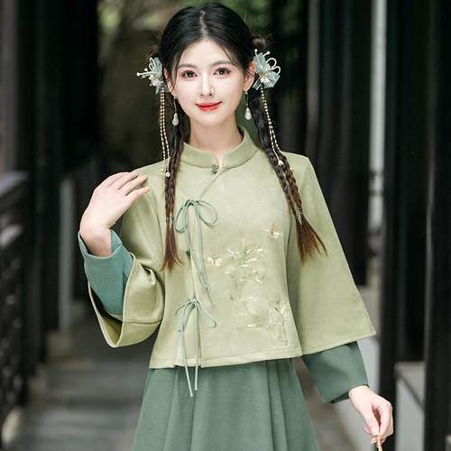 新中式国风复古绣花上衣茶艺服