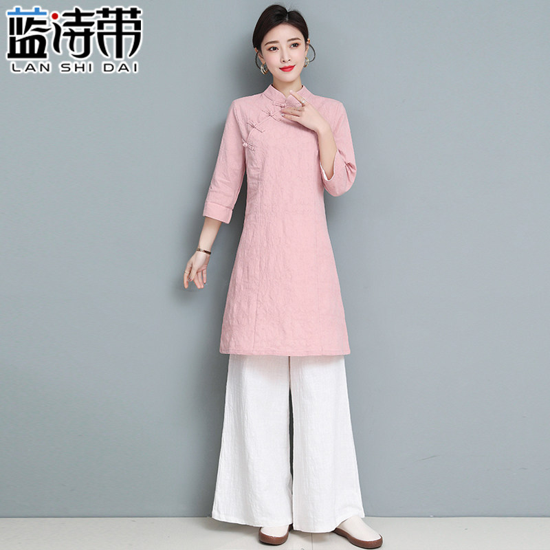 唐装中国风春秋棉麻上衣茶服女禅意女装禅服汉服民国复古茶艺服装