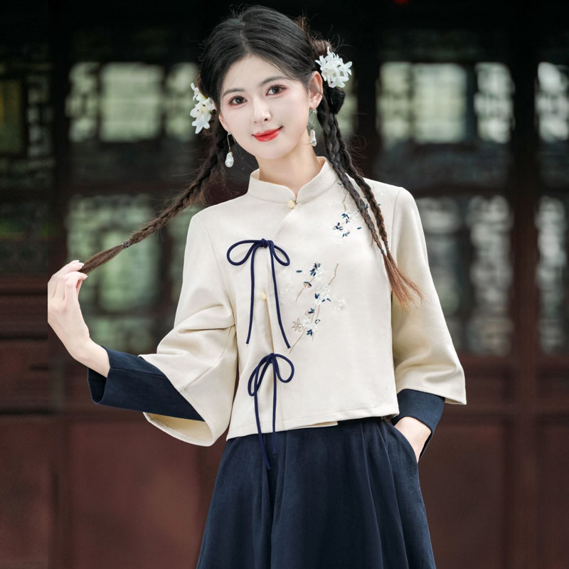 新中式国风秋冬绒面刺绣立领疗愈美容养生采耳师工作上衣茶服套装,女装/女士精品,上衣,淘宝优惠券,粉丝福利购,淘宝优惠卷