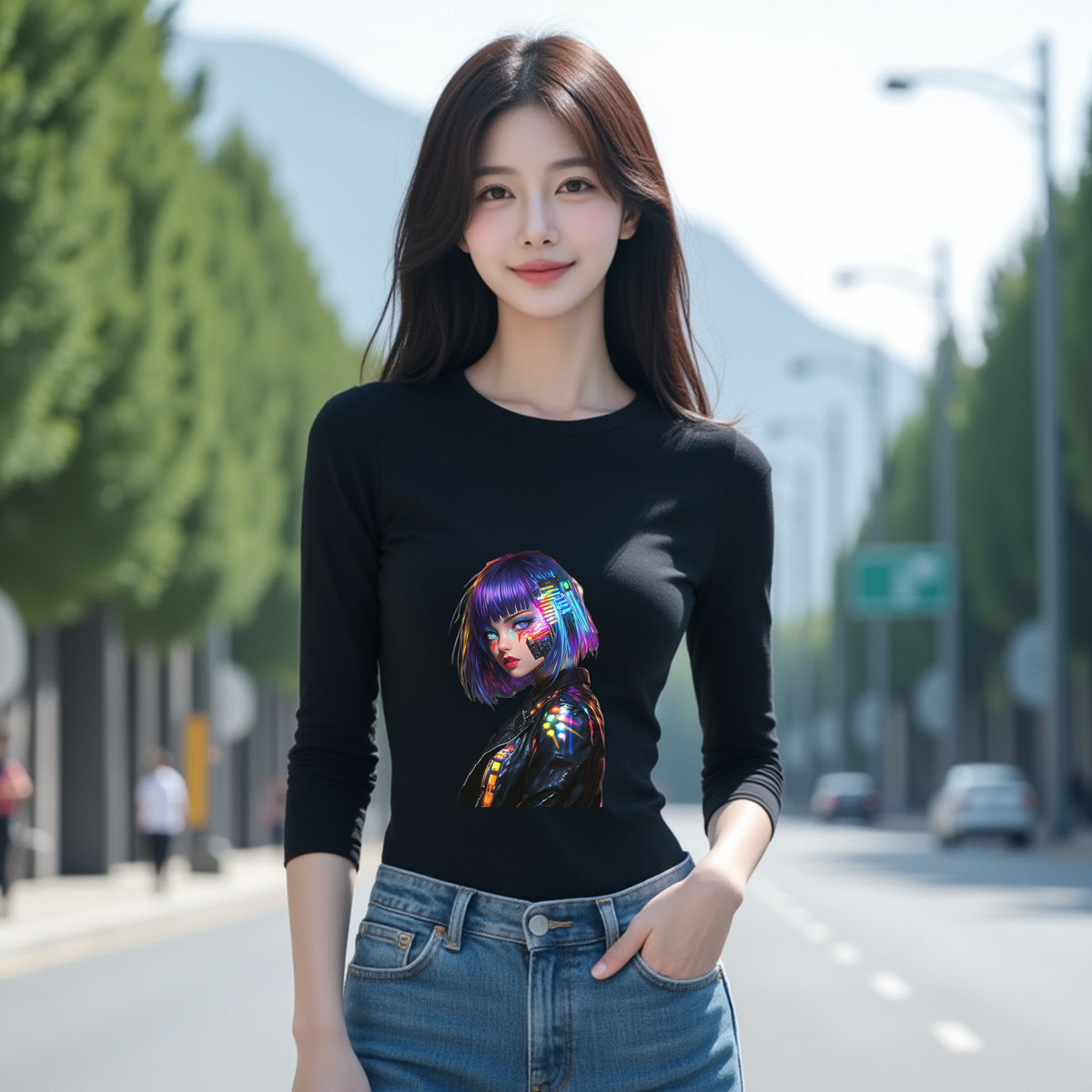 美式原创印花长袖打底衫T恤男女情侣秋季ins潮流休闲百搭纯棉上衣