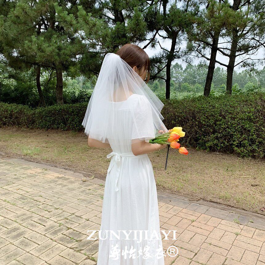 头纱拍照道具新款新娘头纱头饰超仙森系网红韩式短款结婚婚纱