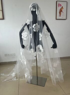 尊怡嫁衣新娘复古蕾丝高级感头纱拍照写真长款影楼摄影婚纱照