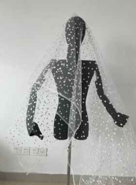 白色欧美新娘圆绒点面纱头纱头饰品礼帽硬网纱手工diy大网眼纱