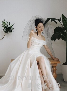 黑色网格蓬蓬头纱新娘通透造型头饰影楼跟妆复古新款森系写真头纱