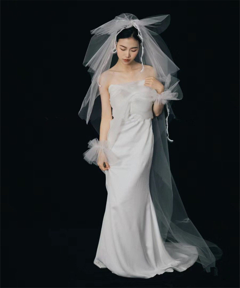 新款复古蕾丝花边蓬蓬多层头纱新娘领证订婚化妆头饰森系样片配饰