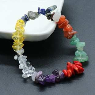 ins风天然白黄红紫蓝绿水晶七彩色查克拉不规则随形 碎石儿童手链