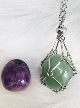 钛钢网兜囚笼搭配水晶石项链