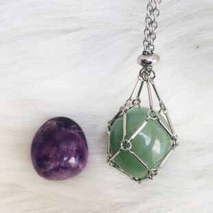 时尚ins风钛钢网兜囚笼项链 配紫白水晶原石滚石矿石石头吊坠百搭