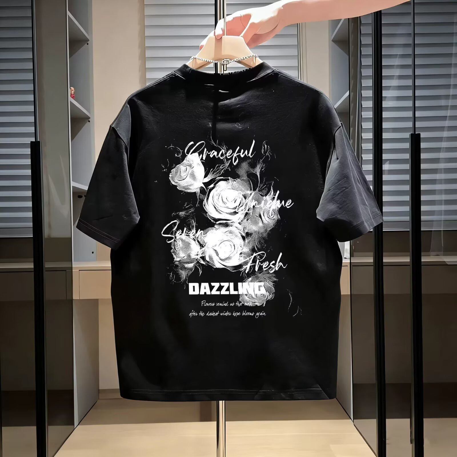 夏季新款高端潮流卡通字母印花t恤男士美式轻奢纯棉舒适短袖上衣