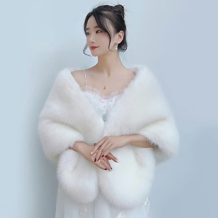 婚纱披肩女冬外搭白色狐狸毛新娘结婚敬酒秀禾服披风斗篷皮草外套