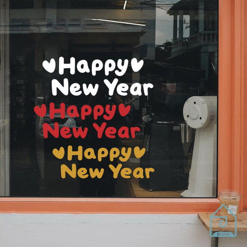 新年快乐英文店铺装饰商城超市奶茶咖啡服装玻璃门橱窗户布置贴纸