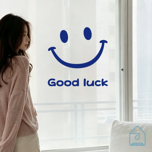 good luck好运笑脸简约贴纸店铺玻璃门橱窗拍照镜子表面装饰贴纸