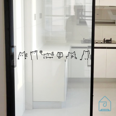 可爱小猫图案 玻璃门防撞腰线贴纸 厨房阳台推拉移门窗装饰贴画