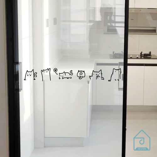 可爱小猫图案 玻璃门防撞腰线贴纸 厨房阳台推拉移门窗装饰贴画