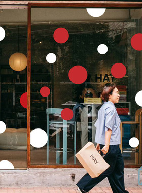 新年圣诞节圆点店铺橱窗户玻璃门装饰波点元旦春节日白色红色贴纸