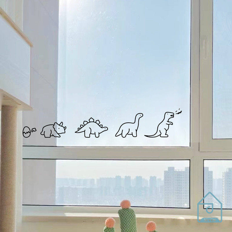 可爱小恐龙图案 儿童房玻璃移门防撞贴窗户收纳柜子墙面装饰贴纸