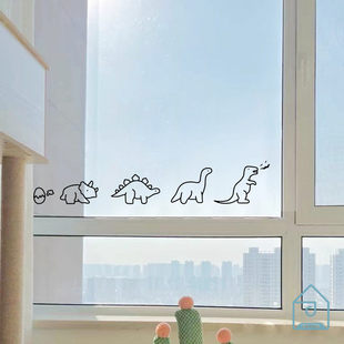 可爱小恐龙图案 儿童房玻璃移门防撞贴窗户收纳柜子墙面装饰贴纸