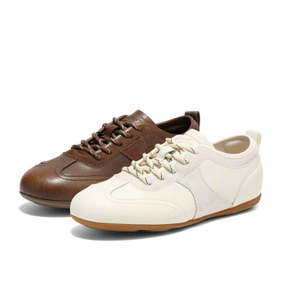 森达复古咖色德训鞋女25秋季巨好看皮面系带休闲阿甘板鞋ZTJ03CM5