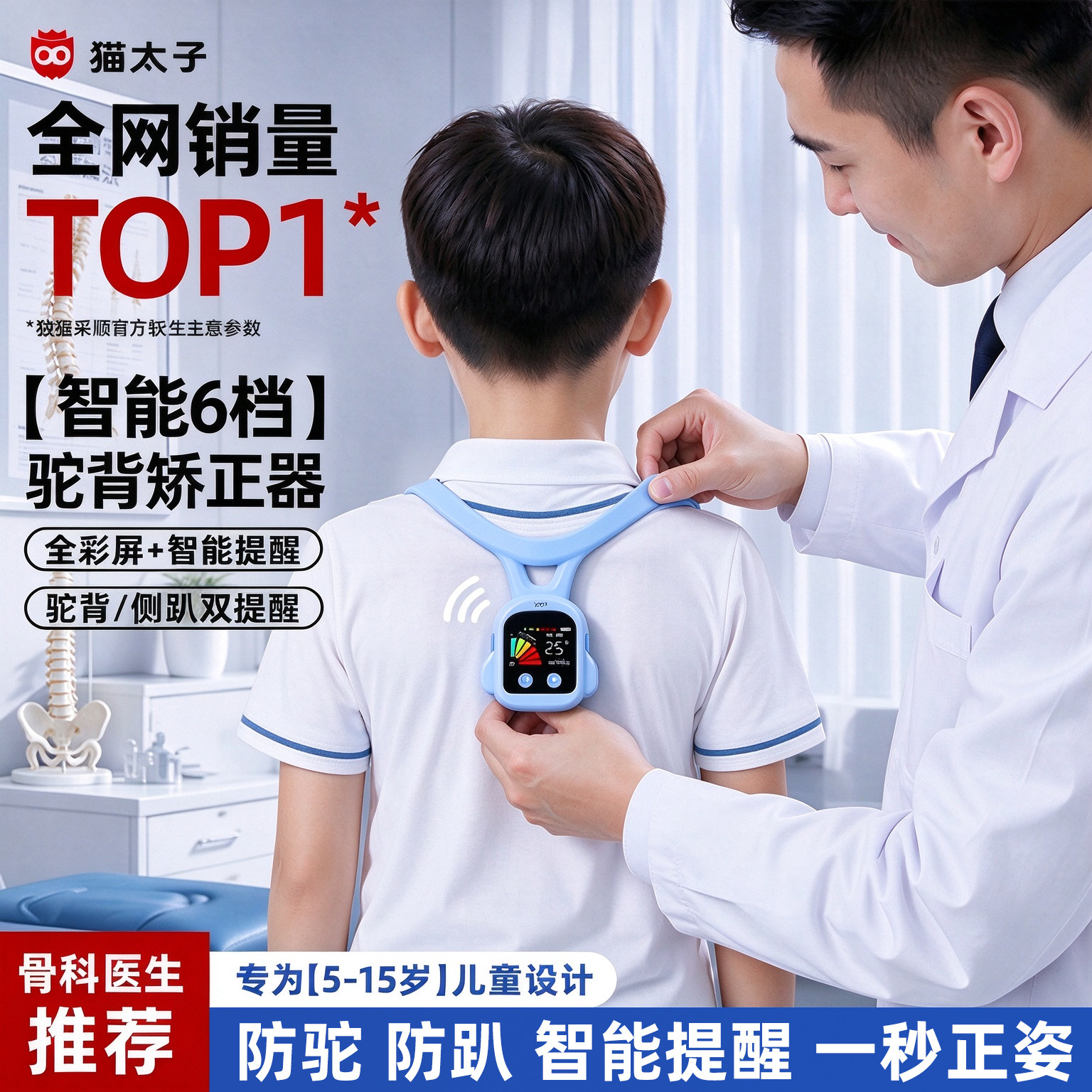 猫太子矫姿环儿童驼背矫正器正姿带青少年矫正神器改善直背部开肩