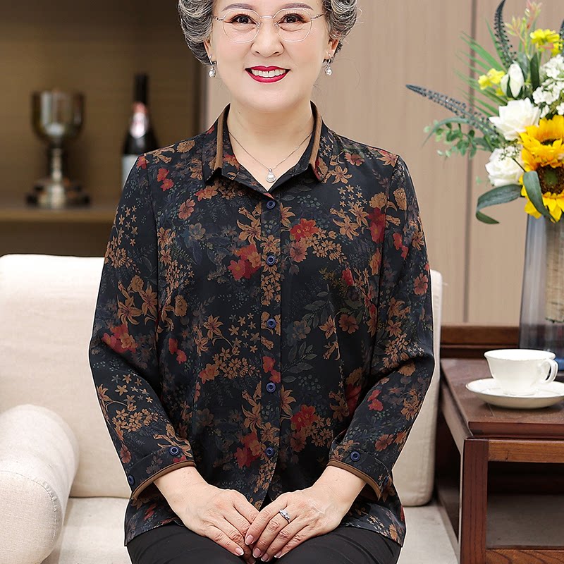 中老年真丝七分袖中老年女衬衫