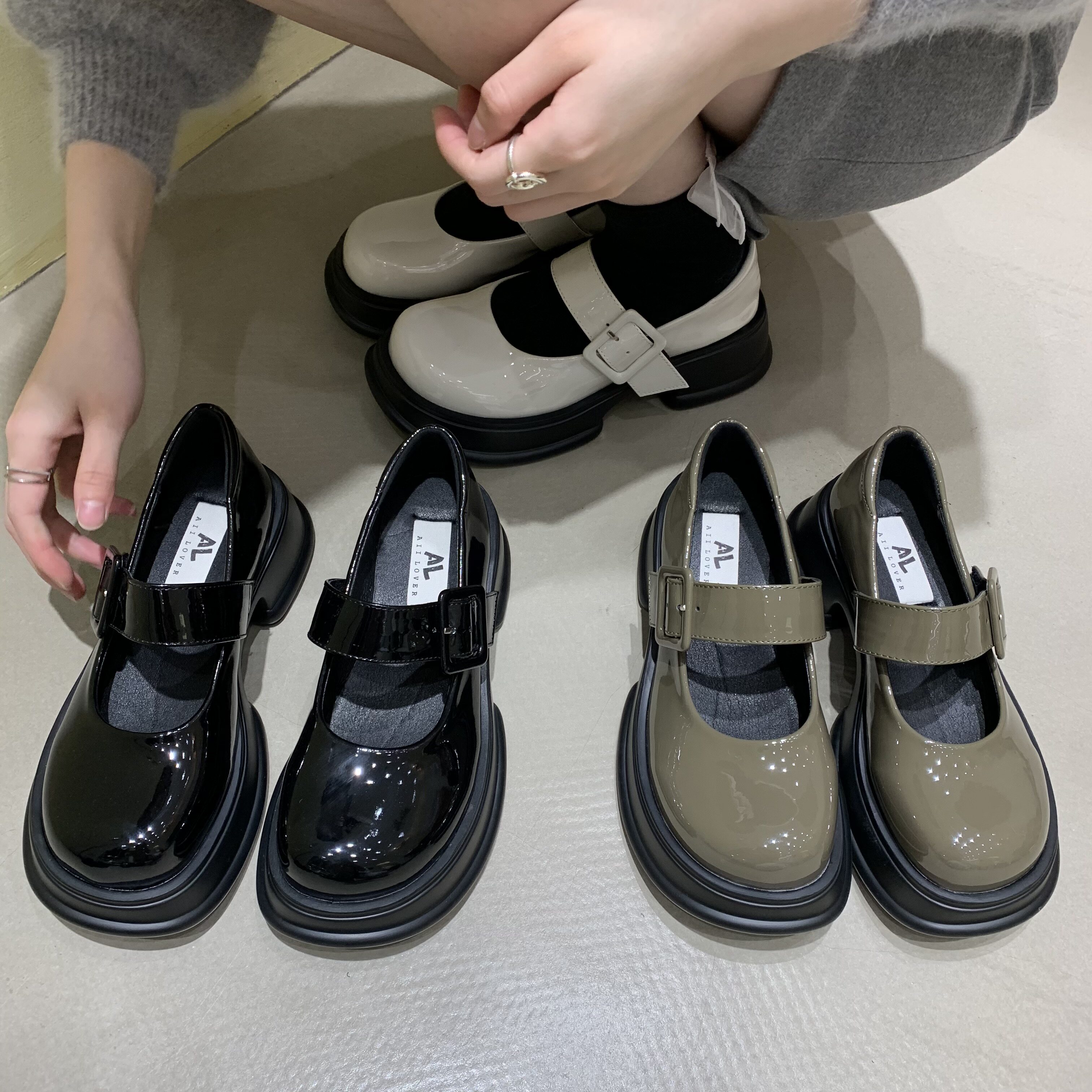 法式甜酷少女~粗跟厚底复古学院风jk鞋玛丽珍鞋亮面小皮鞋女单鞋