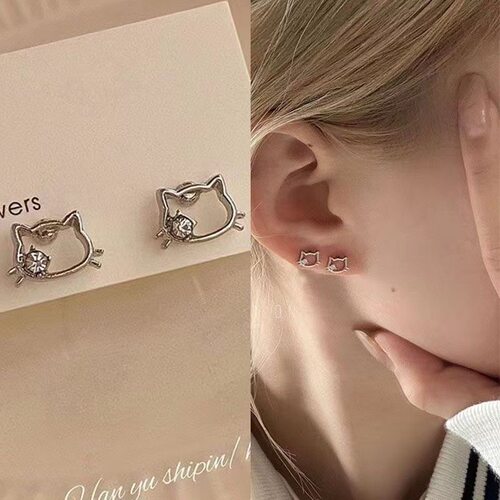 无耳洞也能戴kittyins猫咪耳钉女ins学生可爱睡觉免摘耳环耳饰潮